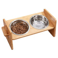 5°Tilt Bamboo Double Elevated Dog Bowls with 4 Adjustable Heights by DailySale