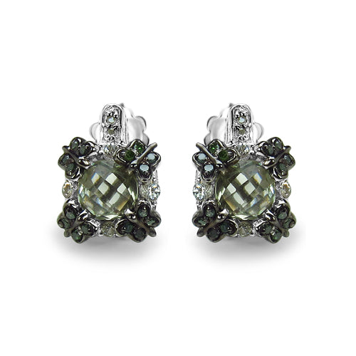 2.91 Carat Genuine Green Amethyst, White Sapphire & Green Diamond .925 Sterling Silver Earrings by Bids.com
