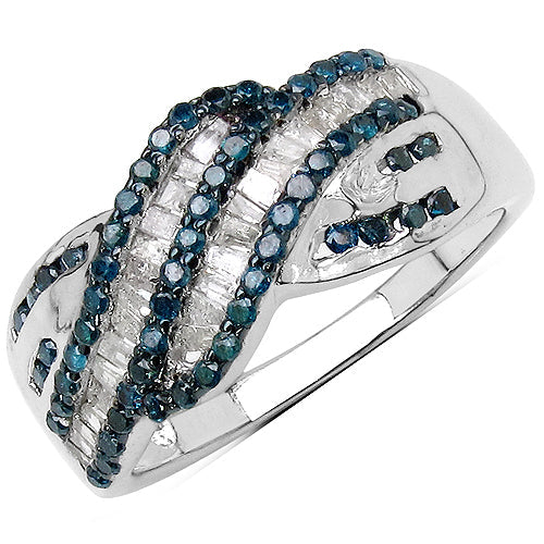 0.88 Carat Genuine Blue Diamond & White Diamond .925 Sterling Silver Ring by Bids.com
