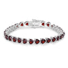 15.50 Ct Heart Red Garnet Prong Sterling Silver Box Clasp Tennis Bracelet