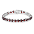 15.50 Ct Heart Red Garnet Prong Sterling Silver Box Clasp Tennis Bracelet by Fine Color Jewels