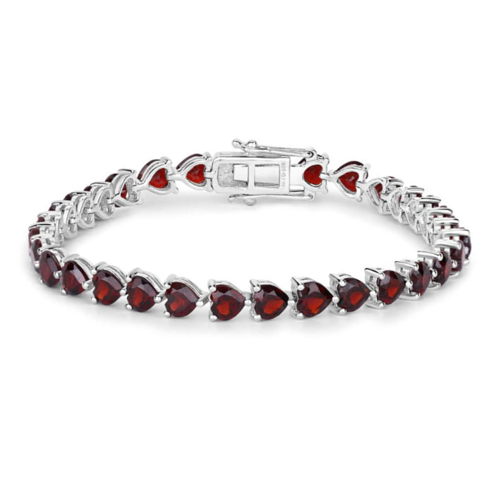 15.50 Ct Heart Red Garnet Prong Sterling Silver Box Clasp Tennis Bracelet by Fine Color Jewels