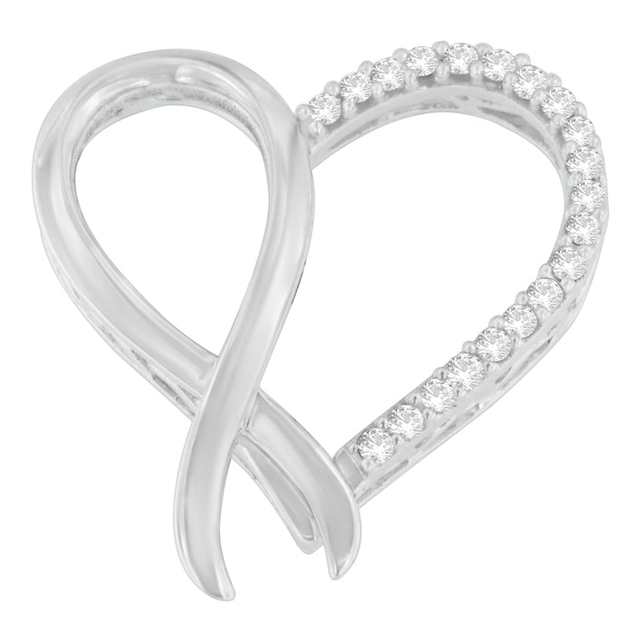 .925 Sterling Silver 1/4 cttw Round Cut Diamond Ribbon and Heart Accent Pendant Necklace (H-I, I2-I3) by Bids.com