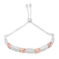 .925 Sterling Silver 1/4 Cttw Round-Cut Diamond X & Tapered Bar Miracle-Set Bolo Bracelet (I-J Color, I3 Clarity) - Two Tone Rose Gold & Silver by Bids.com