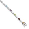 Genuine Multiple Gemstone Silver Link Bracelet by Fine Color Jewels