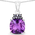 6.10 Ct Cushion Purple Amethyst Prong Silver Pendant Necklace by Fine Color Jewels