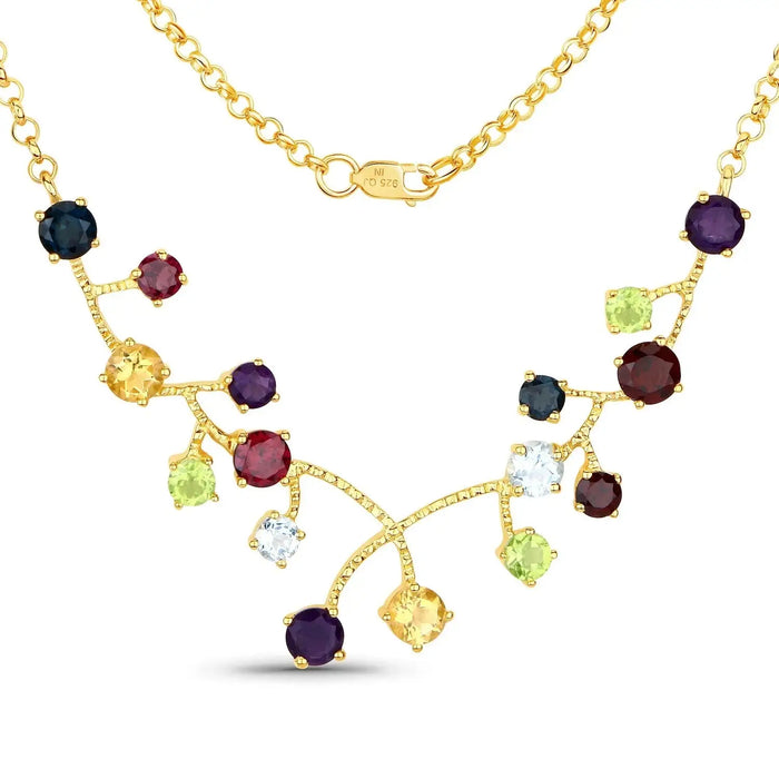 6.21 Ct Round Multi Stones Prong 18K Gold Plated Silver BIB Rolo Chain Necklace by Fine Color Jewels