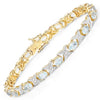 6.40 Ct Oval Blue Aquamarine & Diamond Prong Yellow Gold Over Silver X-Link Tennis Bracelet
