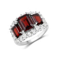 6.55 Ct Octagon Red Garnet Prong Silver Three Stone Halo Ring by Fine Color Jewels