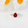 Pear Red Lab Grown Ruby Prong Silver Teardrop Solitaire Ring by Fine Color Jewels