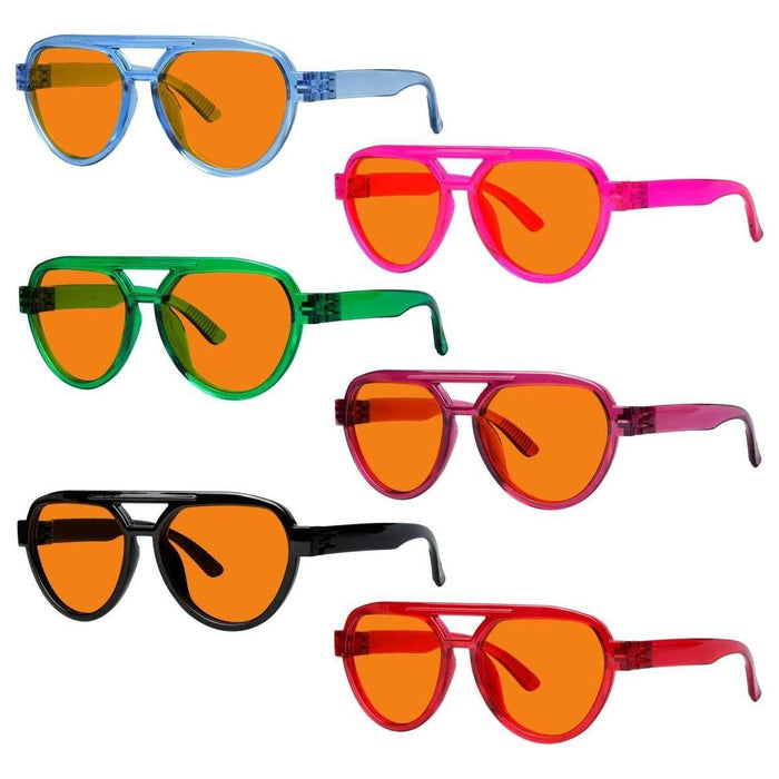 6 Pack 100% Blue Blocking Glasses Orange Lens Metalless Screwless Pilot R2312-B98 by Pasteur Pharmacy