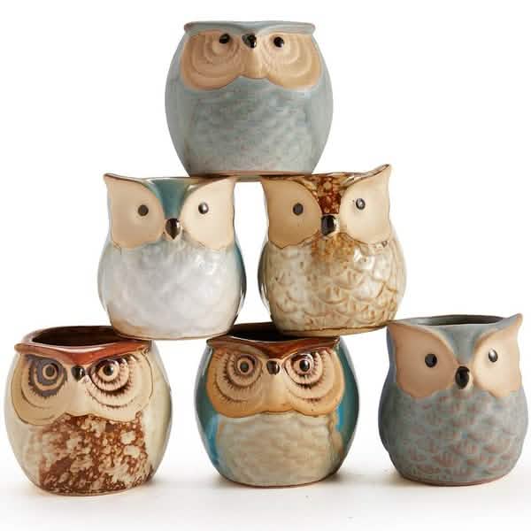 6-Pack: 2.5 Inch Owl Pot Ceramic Base by DailySale