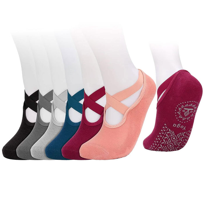 6-Pack: Women Yoga Socks with Straps Non-Slip Grips by DailySale