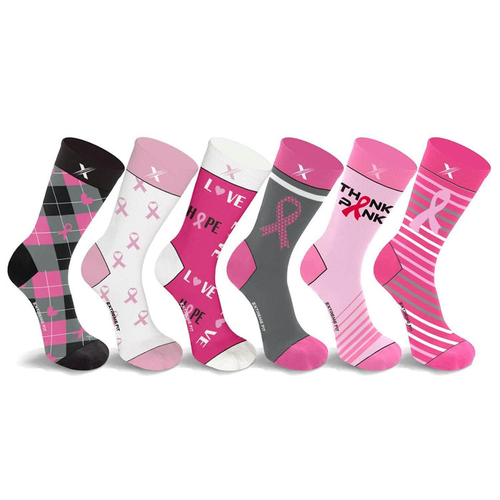 6-Pairs: Breast Cancer Awareness Crew Length Everyday Wear Compression Socks by DailySale