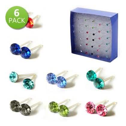 6-Pairs: Crystal Stud Earrings on Acrylic Hypoallergenic Posts by DailySale