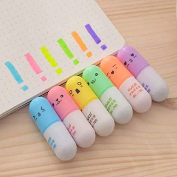 6-Piece: Cute Pill Shape Mini Highlighter Marker by DailySale