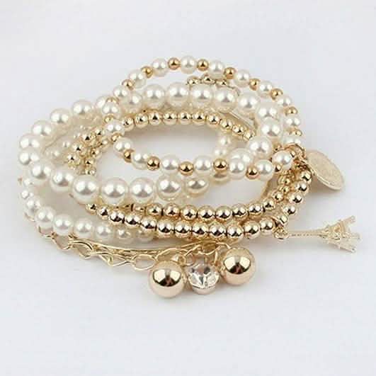 6-Piece: Multi Layer Pearl Bracelet Set by DailySale