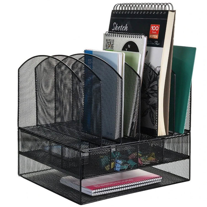 6 Trays 2 Tier Mesh Desk File Sorter Organizer Office Document Holder with Drawer by DailySale