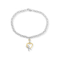 10K Yellow Gold 1/10 Cttw Diamond Awareness Ribbon & Heart Charm on 7" .925 Sterling Silver Rolo Bracelet (H-I Color, I1-I2 Clarity) by Bids.com