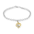 10K Yellow Gold 1/10 Cttw Diamond Awareness Ribbon & Heart Charm on 7" .925 Sterling Silver Rolo Bracelet (H-I Color, I1-I2 Clarity) by Bids.com