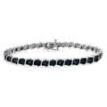 .925 Sterling Silver 1/10 Cttw Miracle-Set Treated Blue Color Diamond Miracle Plate "S" Link Tennis Bracelet (Blue Color, I2- I3 Clarity) - 7.25" by Bids.com
