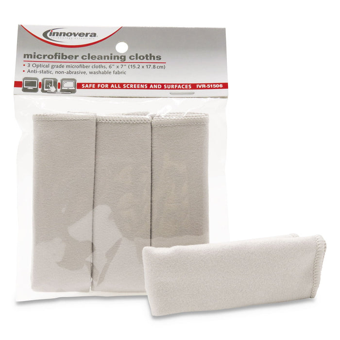 Innovera Microfiber Cleaning Cloths, 6 x 7, Unscented, Gray, 3/Pack