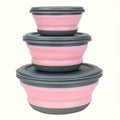 3 Foldable Silicone Camping Bowls with Lids – Blue & Pink by DailySale