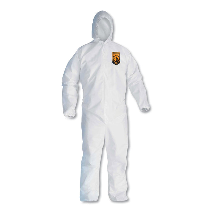 KleenGuard A30 Elastic-Back and Cuff Hooded Coveralls, 4X-Large, White, 21/Carton