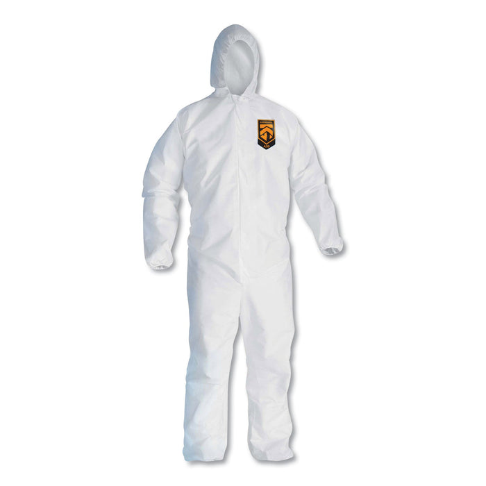 KleenGuard A30 Elastic Back and Cuff Hooded Coveralls, Medium, White, 25/Carton