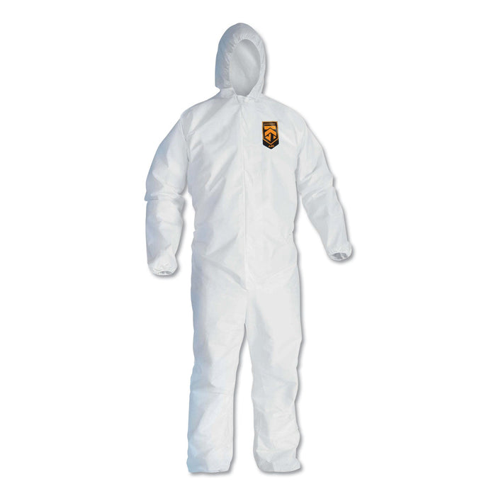KleenGuard A40 Elastic-Cuff and Ankle Hooded Coveralls, 4X-Large, White, 25/Carton