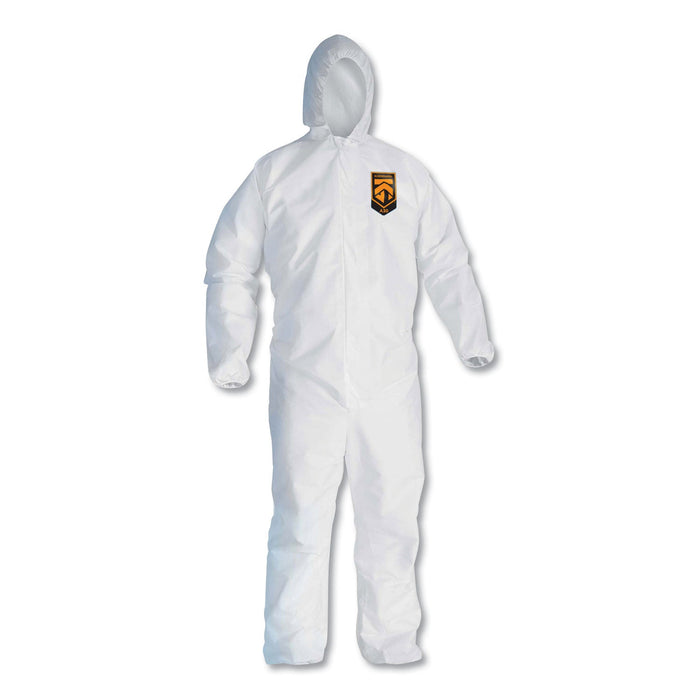 KleenGuard A30 Elastic-Back and Cuff Hooded Coveralls, X-Large, White, 25/Carton