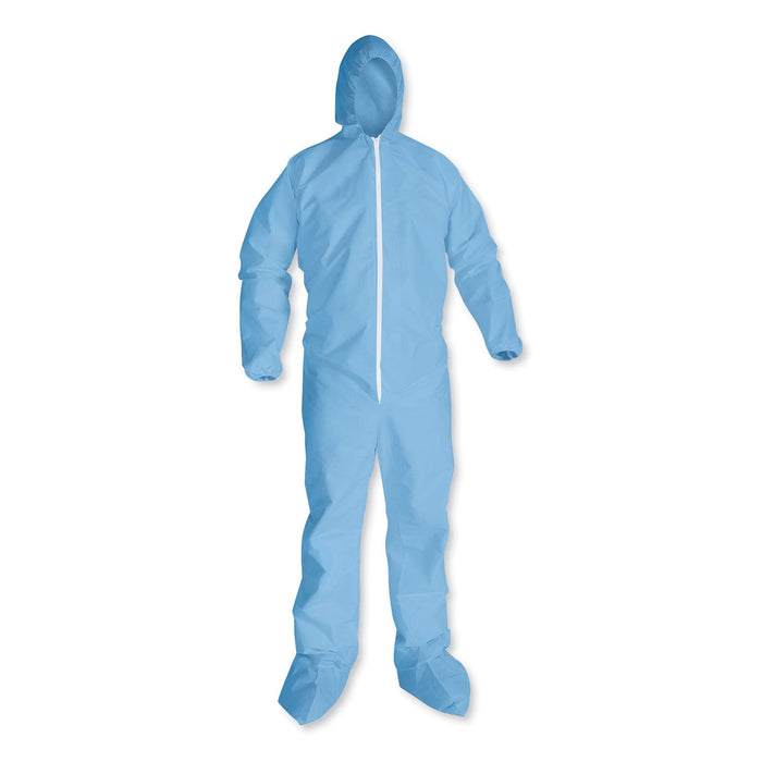 KleenGuard A65 Zipper Front Hood and Boot Flame-Resistant Coveralls, Elastic Wrist and Ankles, 3X-Large, Blue, 21/Carton