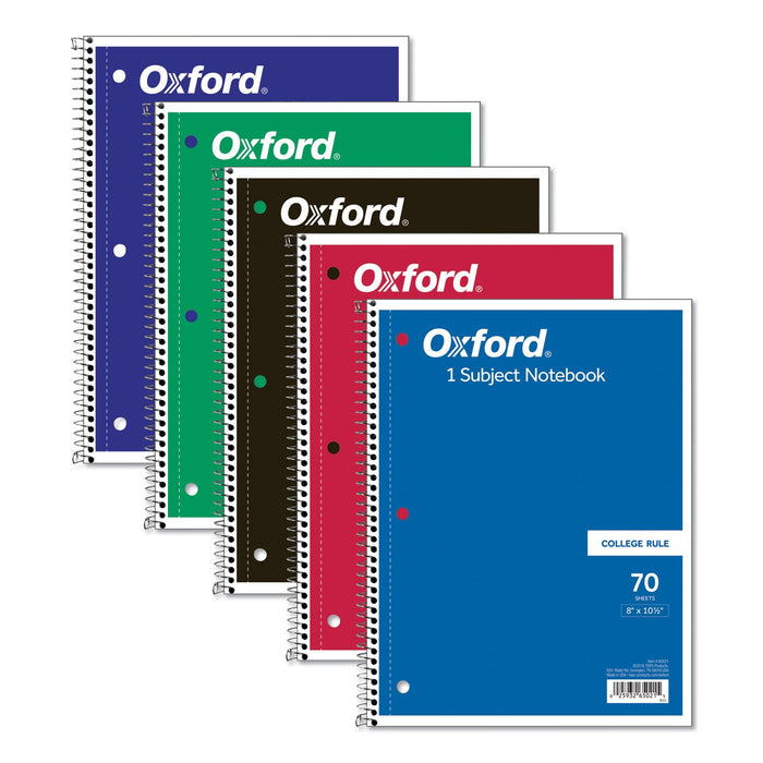 Oxford Coil-Lock Wirebound Notebooks, 3-Hole Punched, 1 Subject, Medium/College Rule, Randomly Assorted Covers, 10.5 x 8, 70 Sheets