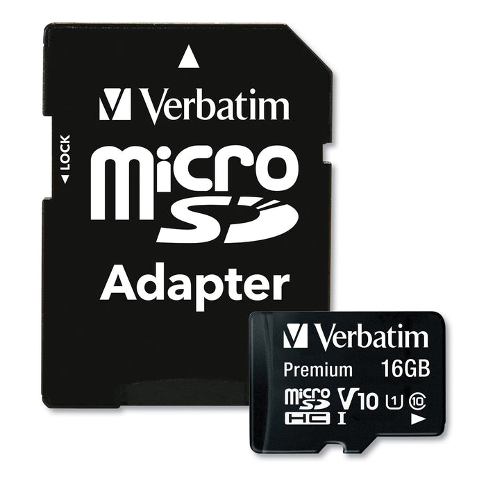 Verbatim 16GB Premium microSDHC Memory Card with Adapter, UHS-I V10 U1 Class 10, Up to 80MB/s Read Speed