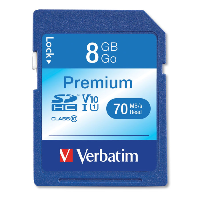 Verbatim 8GB Premium SDHC Memory Card, UHS-1 V10 U1 Class 10, Up to 70MB/s Read Speed