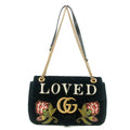 Gucci Black Velvet Loved Embroidered Marmont Shoulder Bag #6091 by Bolt Boutique