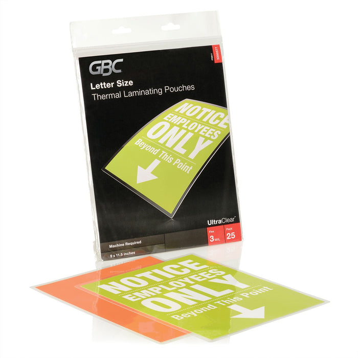 GBC UltraClear Thermal Laminating Pouches, 3 mil, 9" x 11.5", Gloss Clear, 25/Pack