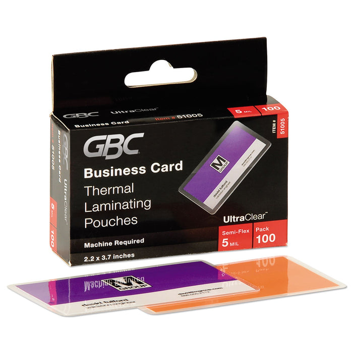 GBC UltraClear Thermal Laminating Pouches, 5 mil, 3.69" x 2.19", Gloss Clear, 100/Box