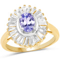 14K Yellow Gold Plated 2.16 Carat Genuine Tanzanite & White Topaz .925 Sterling Silver Ring by Bids.com