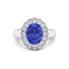 2.69 Ct Oval Violet Tanzanite and White Diamond Prong 14k Gold Halo Statement Floral Ring