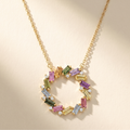 IGI Certified 1.71 Ct Multi Color Unheated Sapphire Diamond 14K Yellow Gold Circle Wreath Pendant Necklace by Fine Color Jewels
