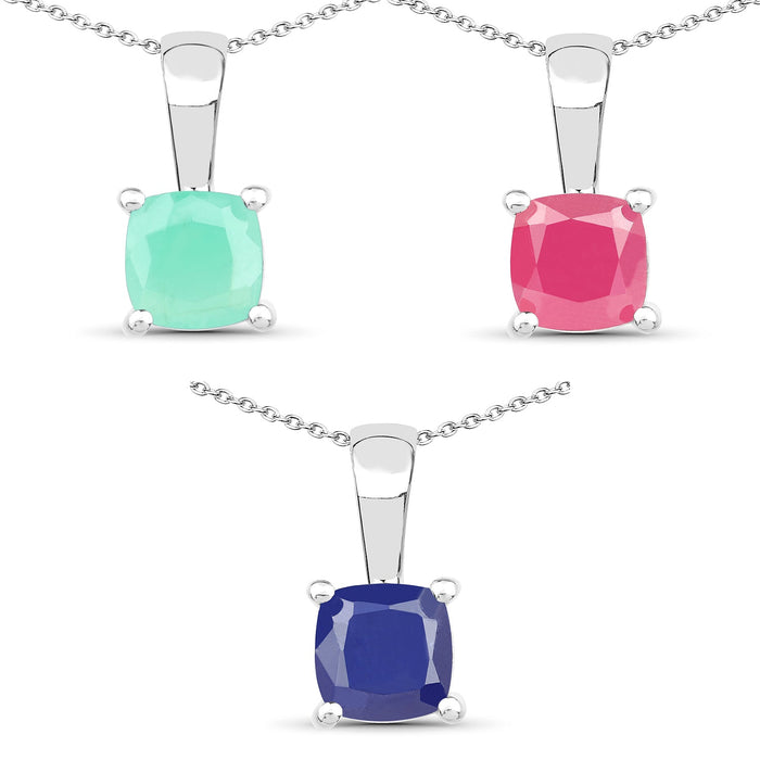 1.80 Carat Genuine Emerald, Glass Filled Ruby & Glass Filled Sapphire .925 Sterling Silver Pendant by Bids.com