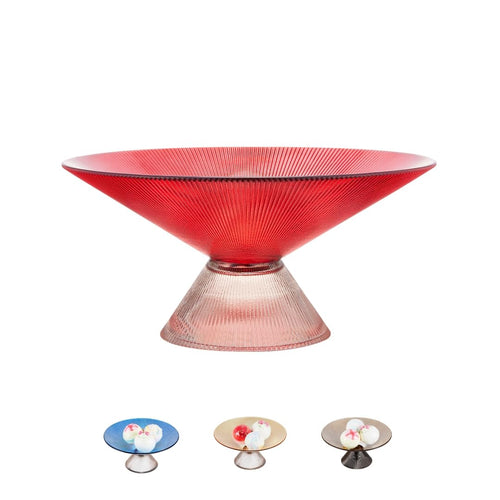 SPRINGBOW 10" Ruby Red Tempered Glass Fruit Bowl with Ripple Pedestal by Deal US