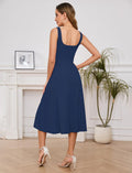 Gardenwed Womens Square Neck Midi Dress Sleeveless Slit Cocktail Navy M by Deal US