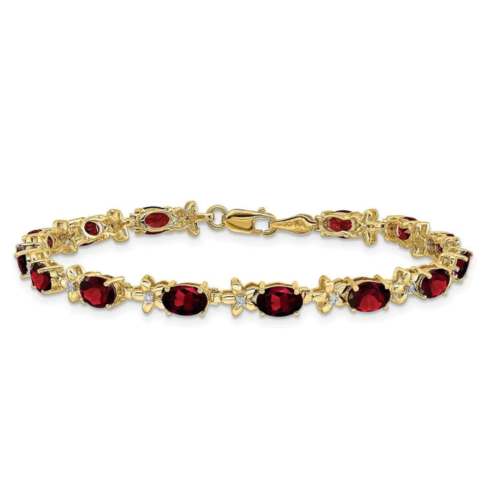 Genuine Red Garnet 14K Gold Floral Bracelet by Fine Color Jewels