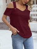 Bellcoco Womens Cold Shoulder V Neck Red Blouse Top XL by Deal US