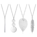 4 PCS Long Necklaces for Women - Fashion Pendant Necklace Jewelry, Silver Bar Fe