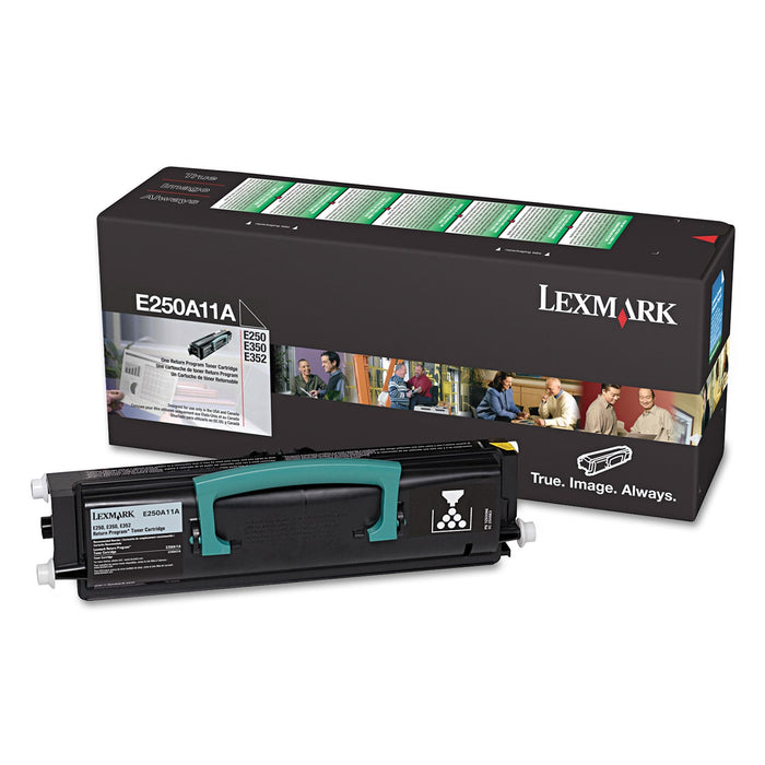 Lexmark E250A11A Return Program Toner, 3,500 Page-Yield, Black