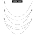 QWORK Wallet Chain for Men Women, 3 Pack Silver Jeans Chains Set (Single/Double/Triple Layer), Alloy Pants Pocket Belt Chain with Lobster Clasp & Key Ring for Biker Hip Hop Punk
