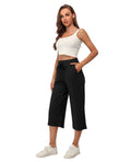 RESHE Womens Capri Pants Wide Leg Drawstring Lounge Yoga Navy Size S by Deal US